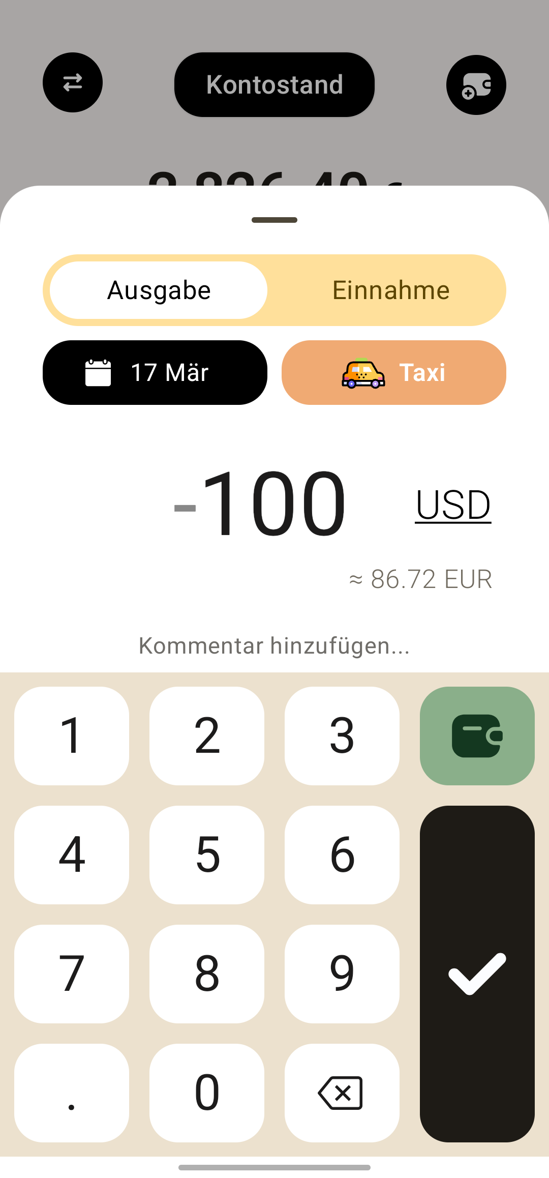 Verlauf nach Kategorien mit den Details eines Eintrags