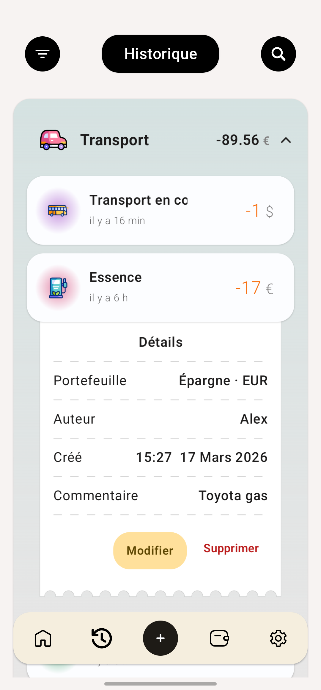 Portefeuilles avec leurs soldes dans différentes devises